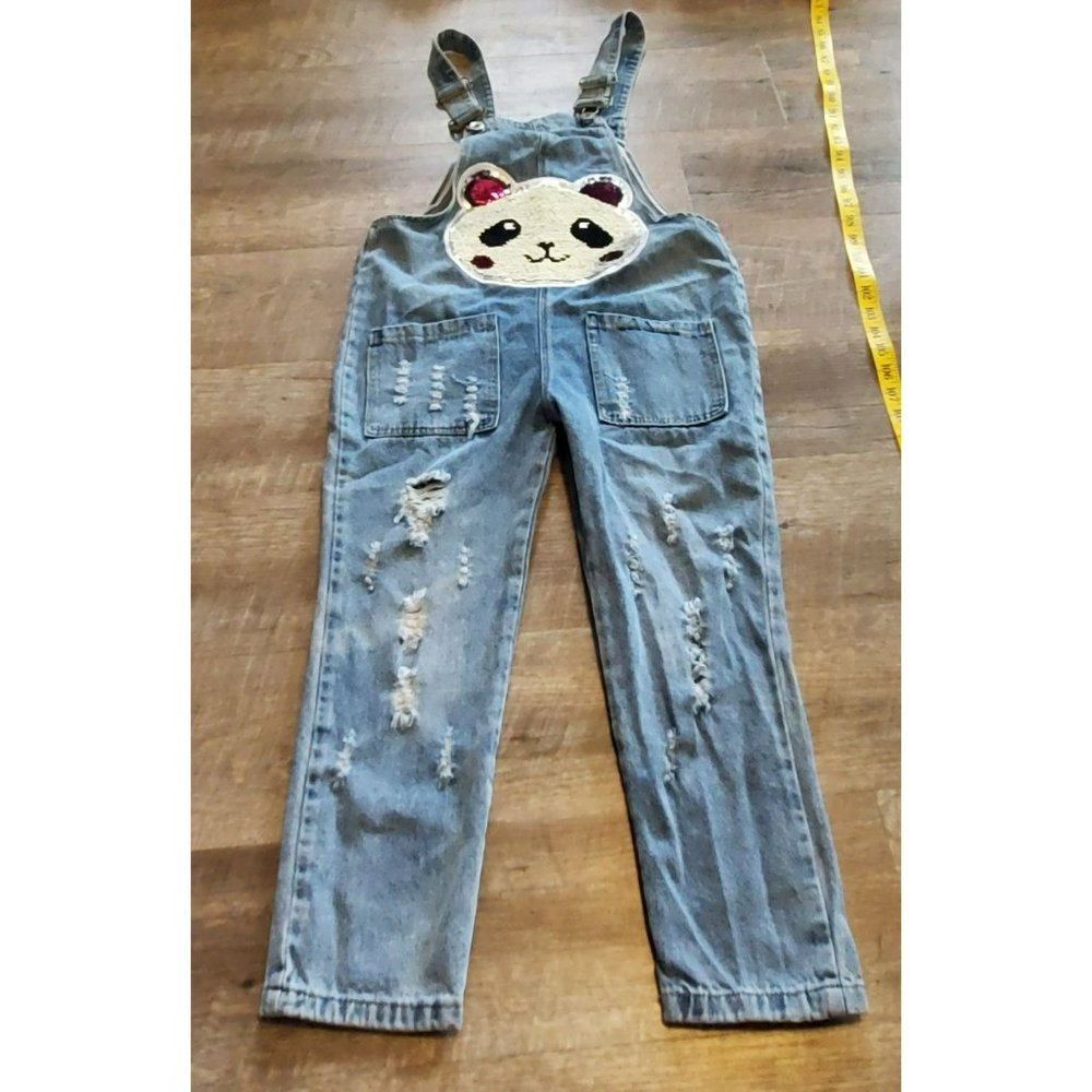 Girls/Kids Size 14 No Brand Overalls/Bibs Has a sequin flip Panda face light was